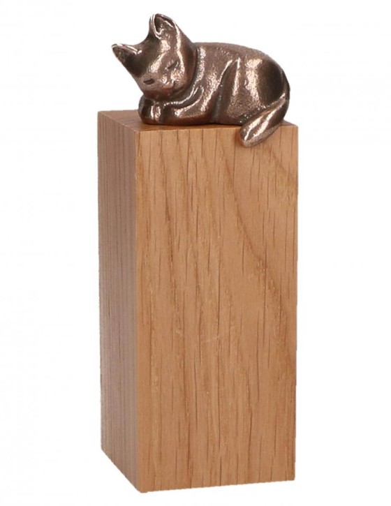 Katze Bronze auf Holzsockel