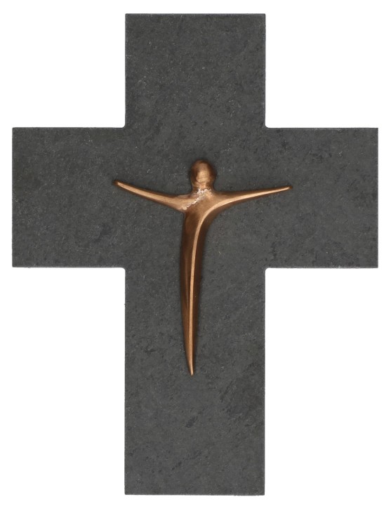 Schieferkreuz mit Korpus aus Bronze