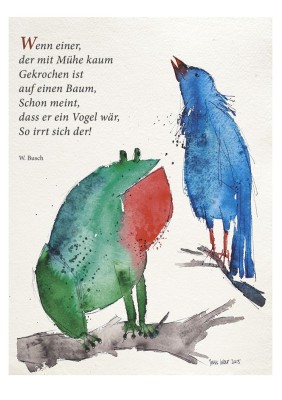 Vogel und Frosch mit Text