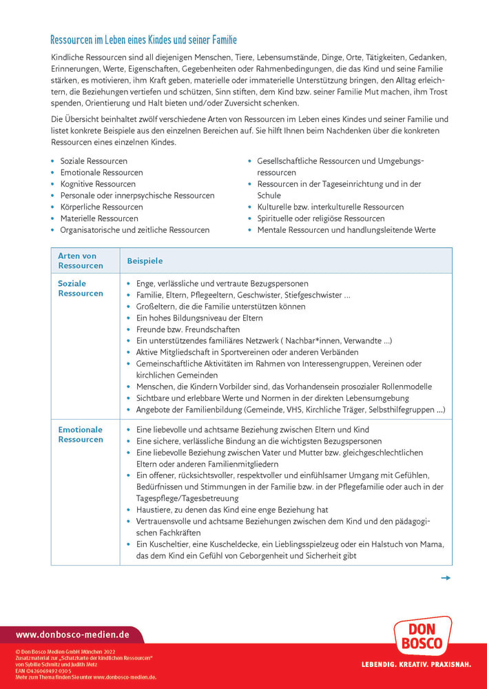 Schatzkarte der kindlichen Ressourcen, m. 1 Beilage