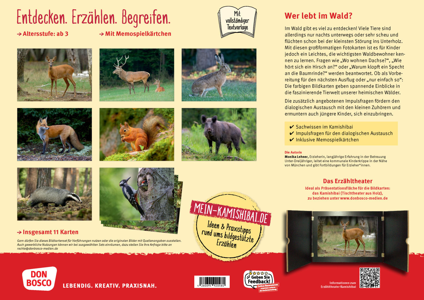 Eule, Fuchs und Hirsch. Tiere im Wald