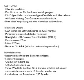 LED-Glaswindlicht mit Echtwachskerze - Trostlicht